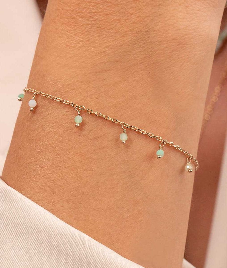 Bracelets Femme L'Atelier d'Amaya | Bracelet Cha Ne Et Perles De Jade Suspendues Plaqu Or