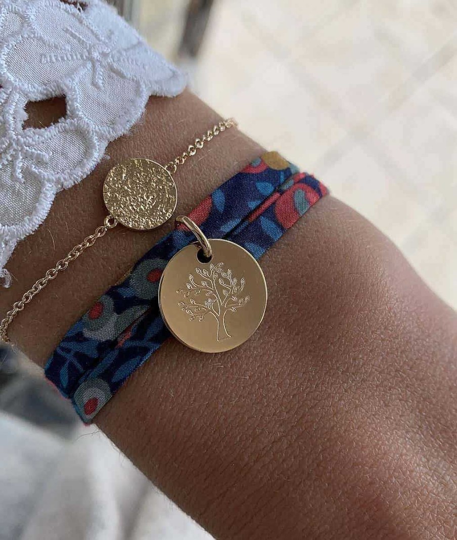 Bracelets Femme L'Atelier d'Amaya | Bracelet Cha Nette Et Pastille Textur E Plaqu Or