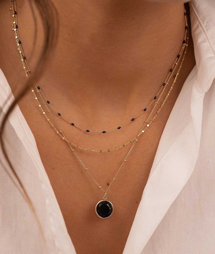 Colliers Femme L'Atelier d'Amaya | Collier Chaine Mini Perles Noires Plaqu Or