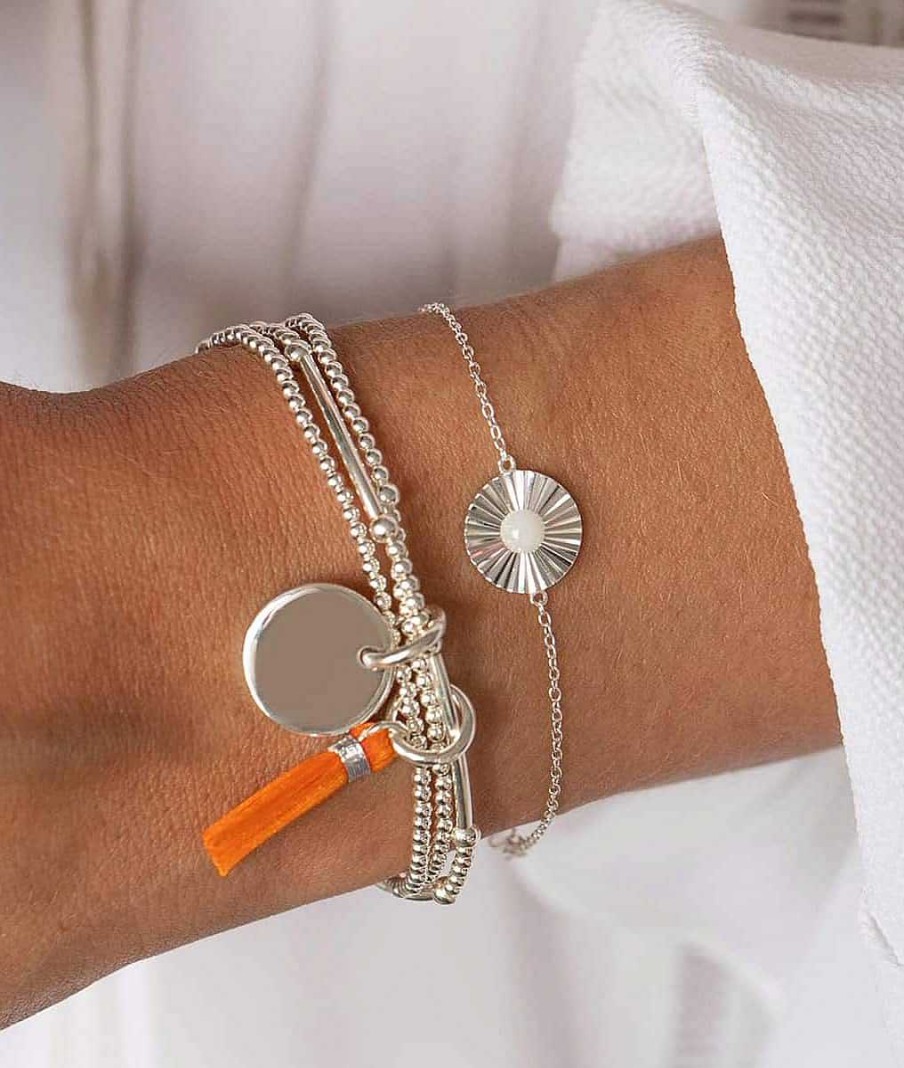 Bracelets Femme L'Atelier d'Amaya | Bracelet Cha Ne Et Pastille Stri E Pierre De Lune Argent 925