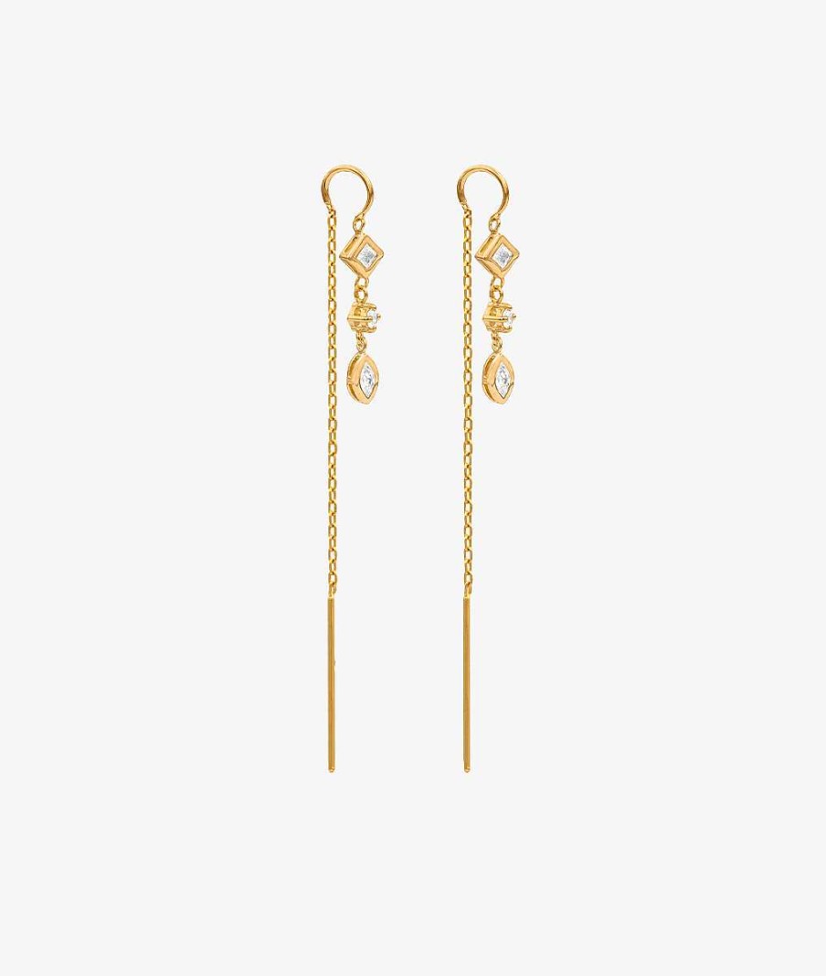 Boucles D'Oreilles Femme L'Atelier d'Amaya | Boucles D'Oreilles Cha Ne Losange Et Goutte Zircons Suspendus Plaqu Or