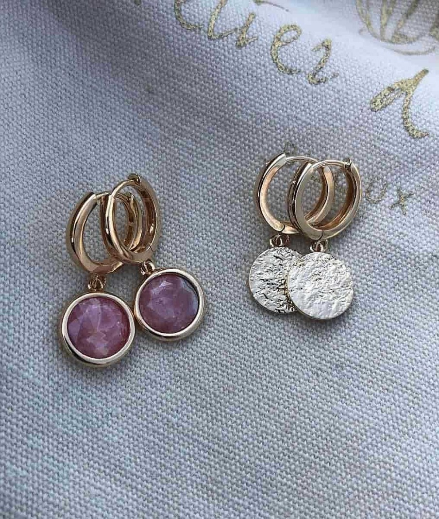 Boucles D'Oreilles Femme L'Atelier d'Amaya | Boucles D'Oreilles Cr Oles Et Pastille Textur E Plaqu Or