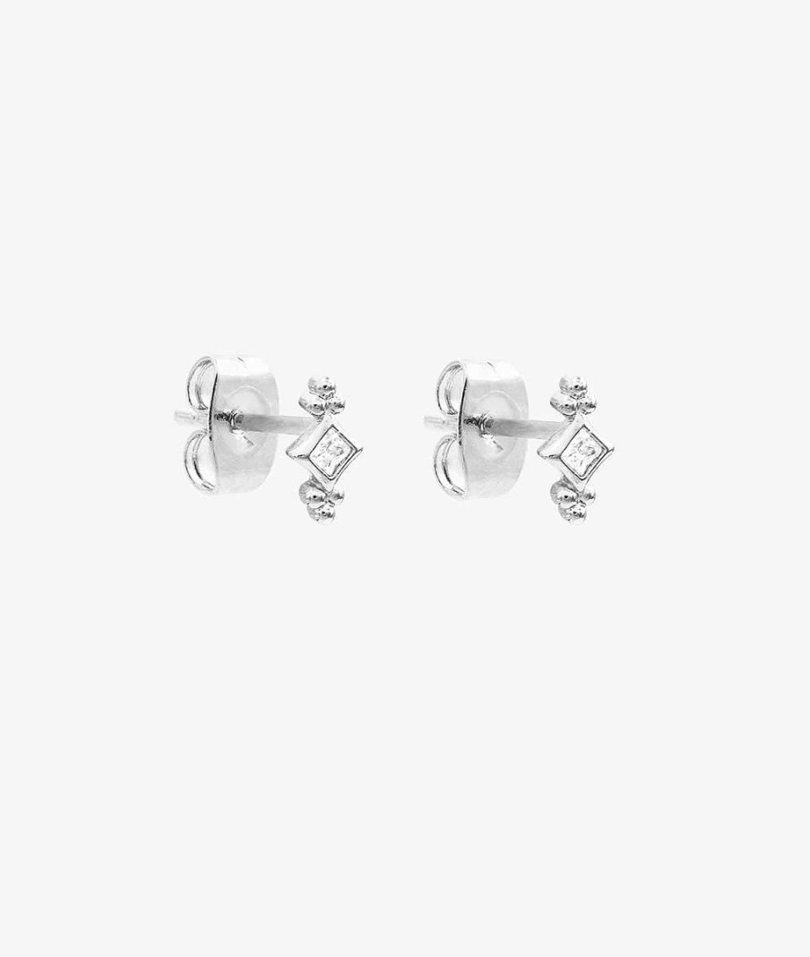 Boucles D'Oreilles Femme L'Atelier d'Amaya | Boucles D'Oreilles Puces Mini Losange Zircon Argent 925