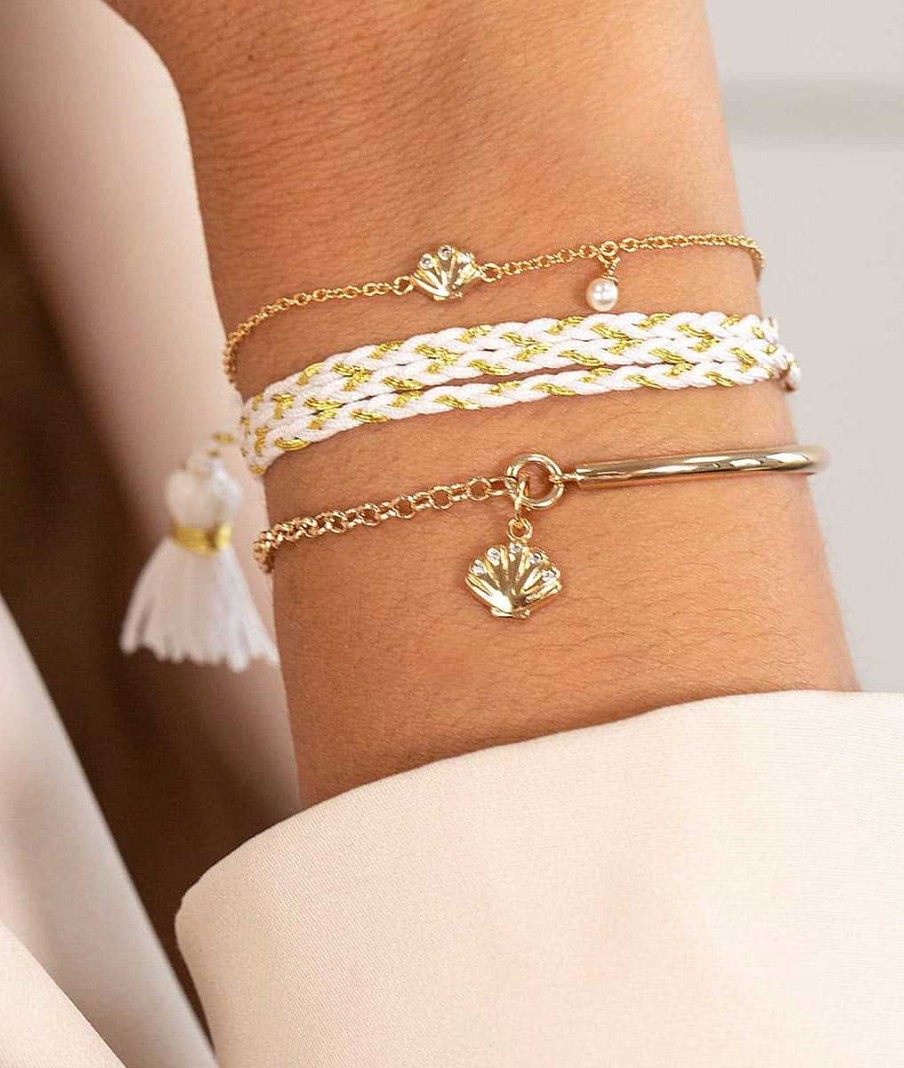 Bracelets Femme L'Atelier d'Amaya | Bracelet Cha Ne Coquillage Zircons Et Perle Nacr E Plaqu Or