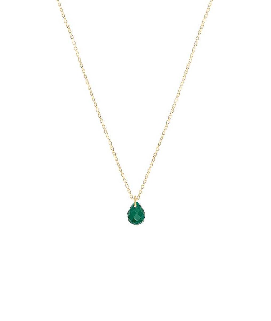 Colliers Femme L'Atelier d'Amaya | Collier Cha Ne Et Calc Doine Verte Suspendue Plaqu Or