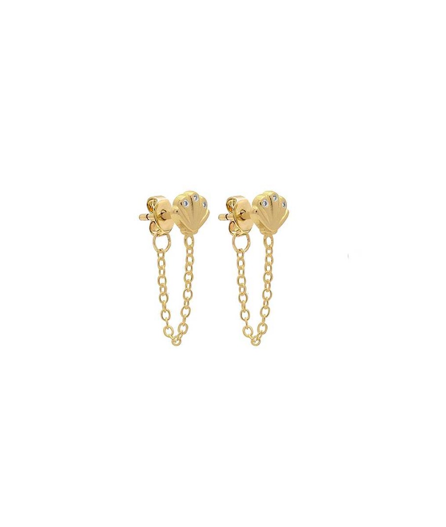 Bijoux Femme L'Atelier d'Amaya | Boucles D'Oreilles Puces Coquillage Zircons Et Cha Ne Plaqu Or