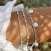 Bracelets Femme L'Atelier d'Amaya | Bracelet Double Rang Et 5 Pastilles Fleurs Argent 925