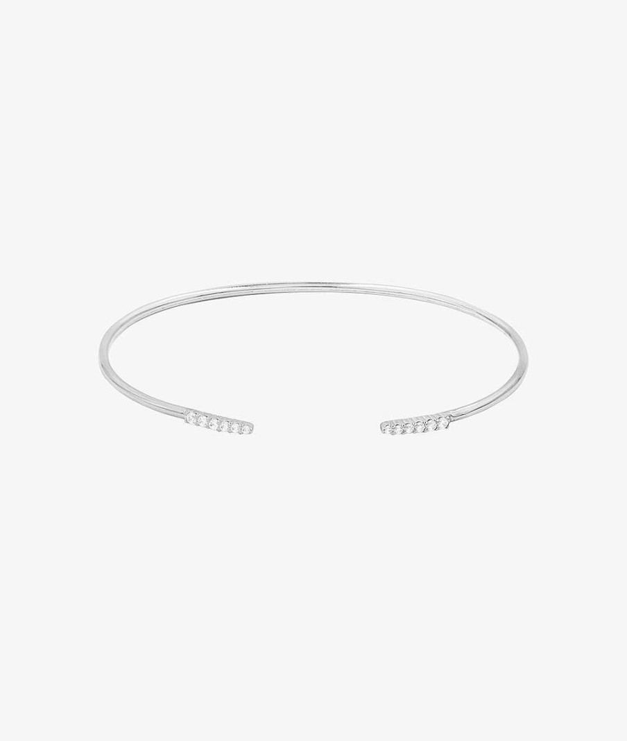 Bracelets Femme L'Atelier d'Amaya | Jonc Fin Ouvert Barrette De Zircons Argent 925