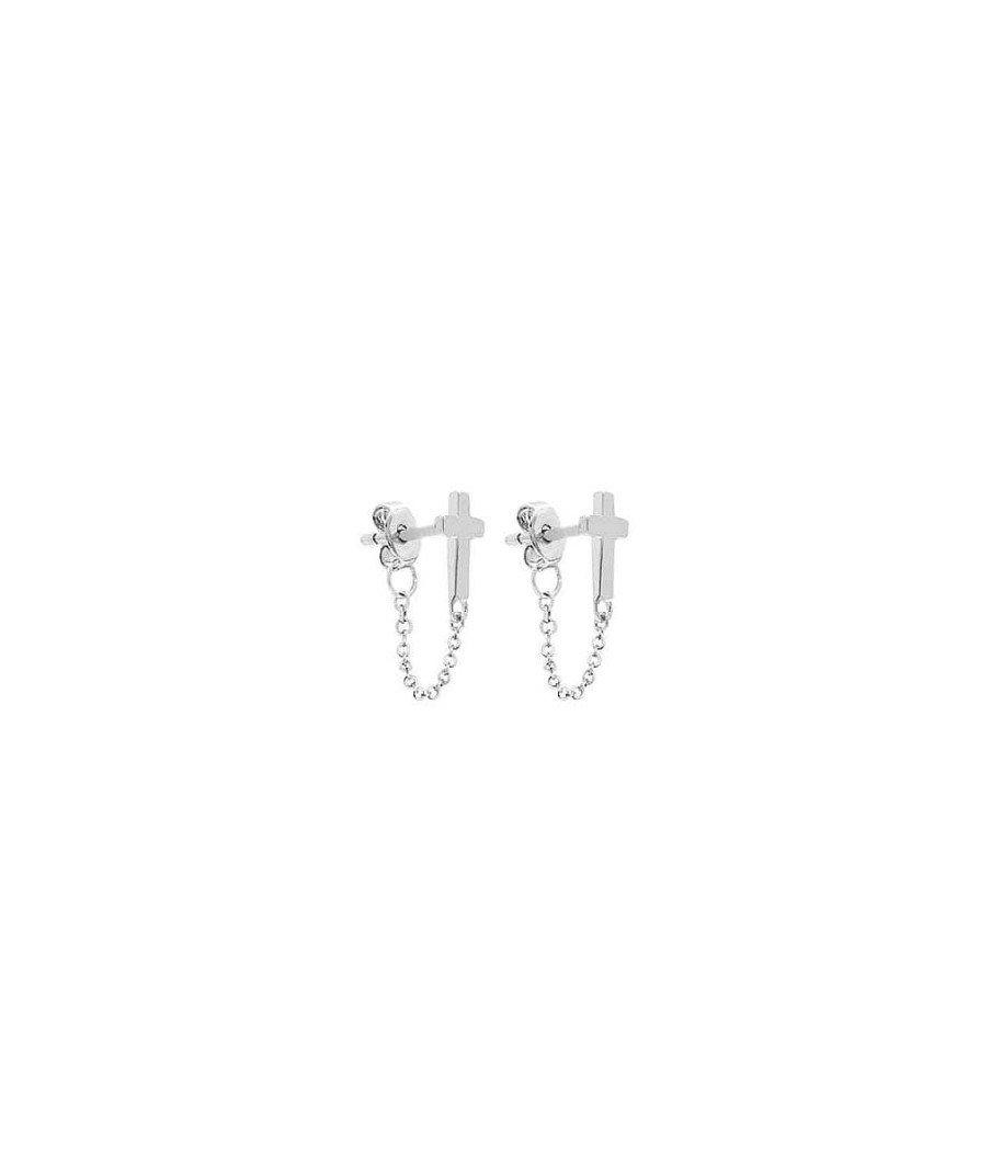 Boucles D'Oreilles Femme L'Atelier d'Amaya | Boucles D'Oreilles Puces Croix Et Cha Ne Argent 925