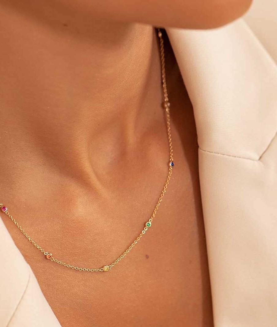 Colliers Femme L'Atelier d'Amaya | Collier Cha Ne Zircons Arc-En-Ciel Plaqu Or