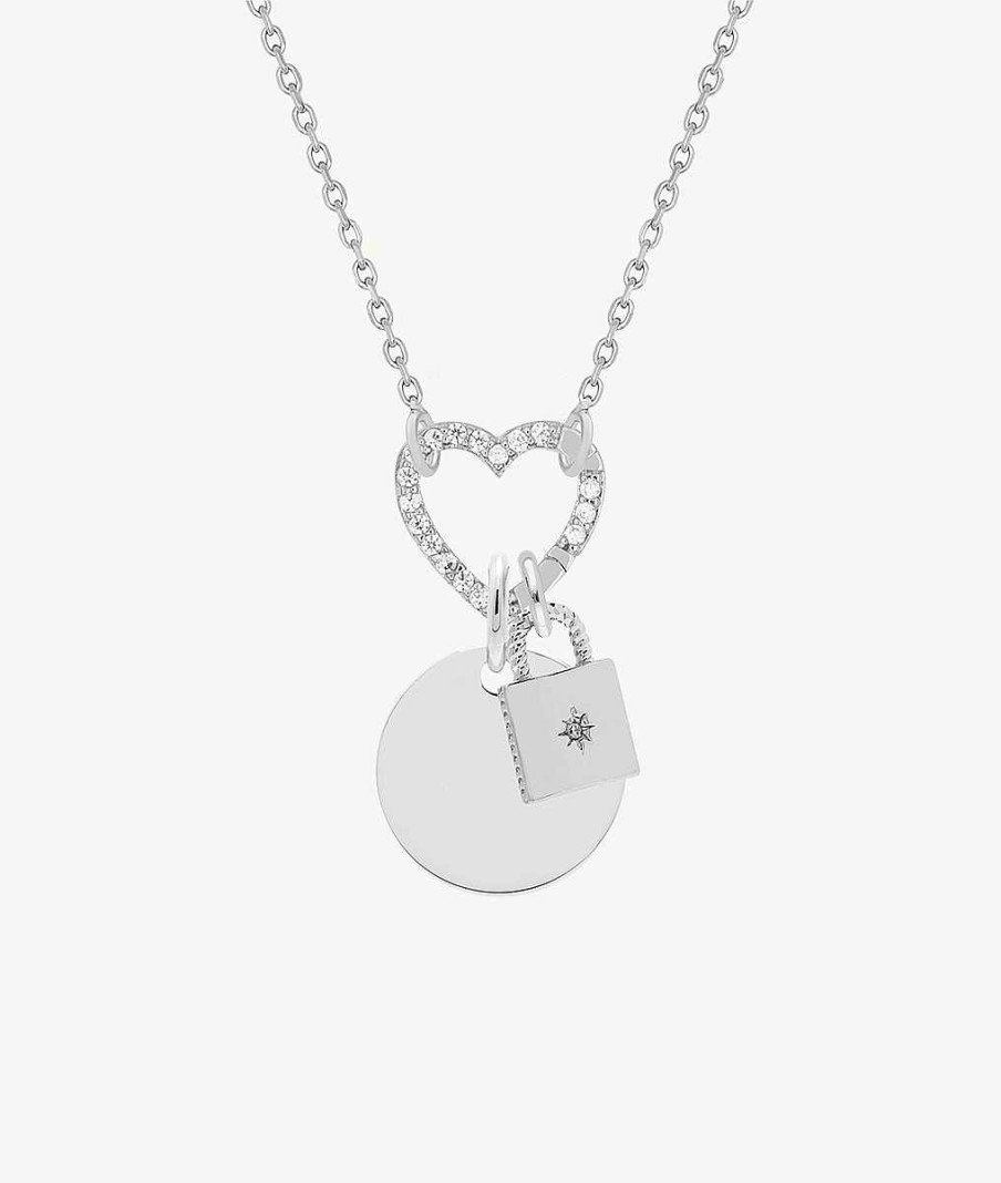 Colliers Femme L'Atelier d'Amaya | Collier Cha Ne Mousqueton Coeur M Daille Plate Et Cadenas Argent 925