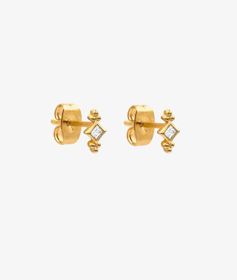 Boucles D'Oreilles Femme L'Atelier d'Amaya | Boucles D'Oreilles Puces Mini Losange Zircon Plaqu Or