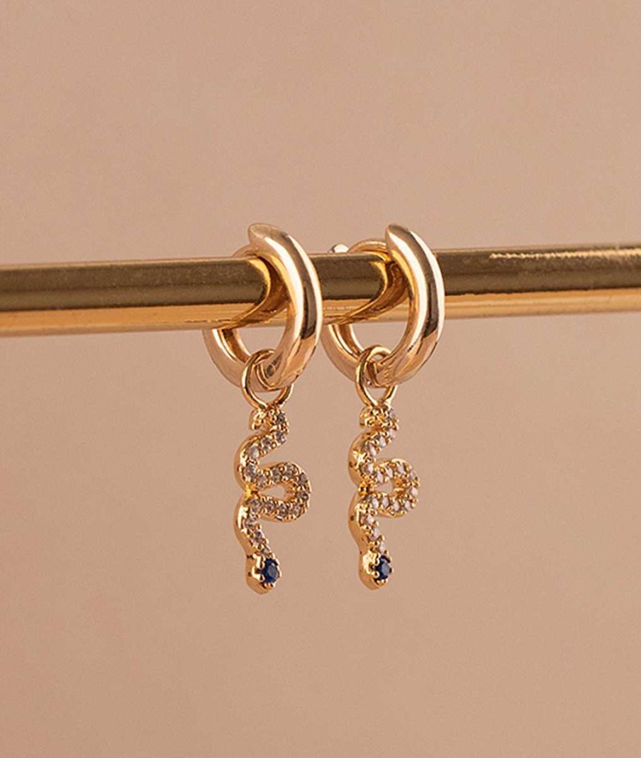 Boucles D'Oreilles Femme L'Atelier d'Amaya | Boucles D'Oreilles Petites Cr Oles Et Pampille Serpent Plaqu Or