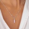 Colliers Femme L'Atelier d'Amaya | Collier Cha Ne Carr E Facett E Et Petit Prisme Quartz Rose Argent 925