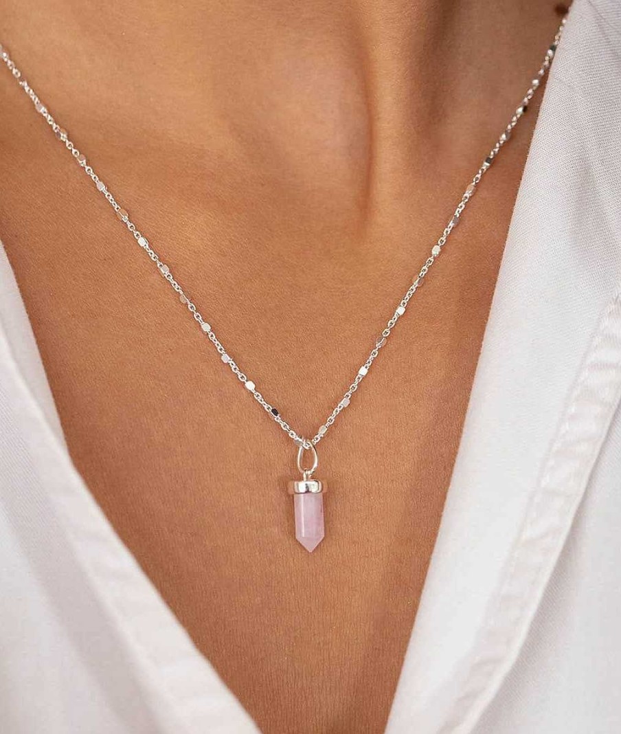 Colliers Femme L'Atelier d'Amaya | Collier Cha Ne Carr E Facett E Et Petit Prisme Quartz Rose Argent 925