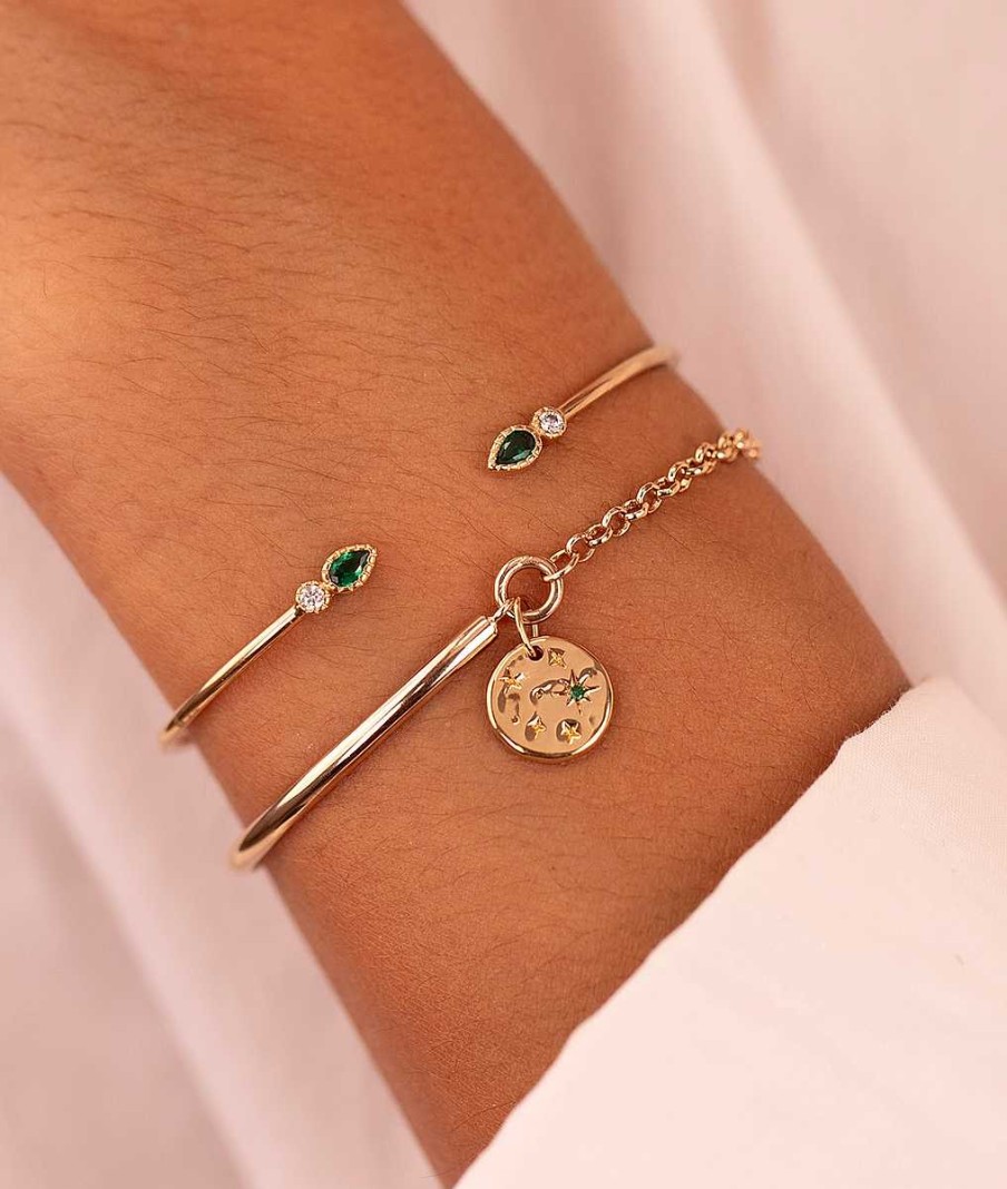 Bracelets Femme L'Atelier d'Amaya | Jonc Fin Ouvert Gouttes Zircons Verts Plaqu Or