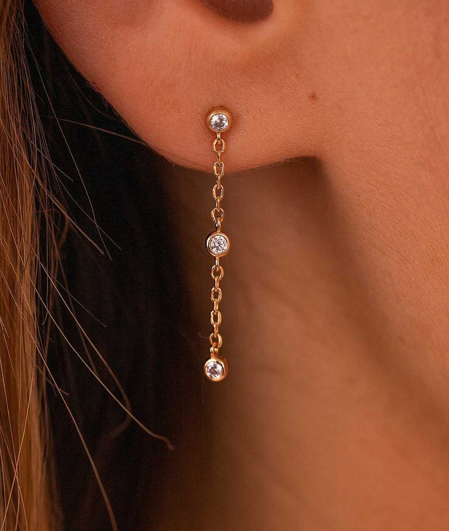 Boucles D'Oreilles Femme L'Atelier d'Amaya | Boucle D'Oreille Puce Pendante 3 Zircons [ L'Unit ] Plaqu Or